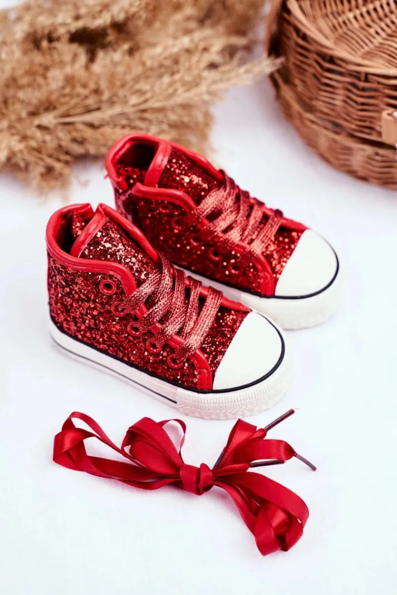 Dziewczęce>Boto Dziecięce Brokatowe Trampki Czerwone Ally