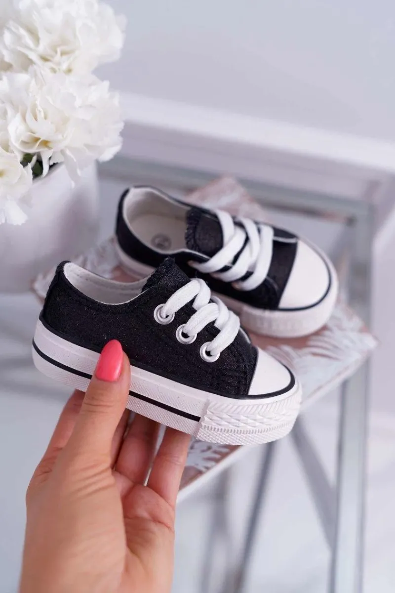 Dziewczęce>Boto Dziecięce Brokatowe Trampki Czarne Misty