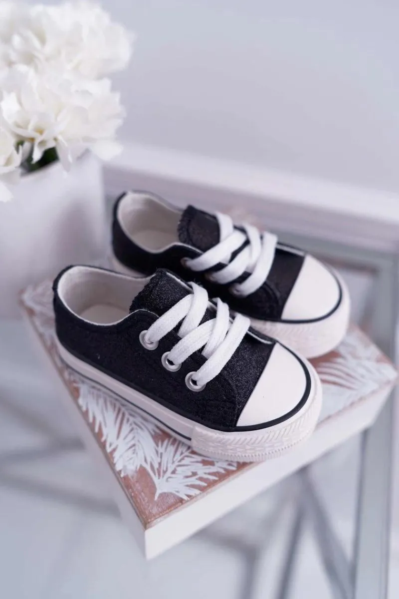 Dziewczęce>Boto Dziecięce Brokatowe Trampki Czarne Misty