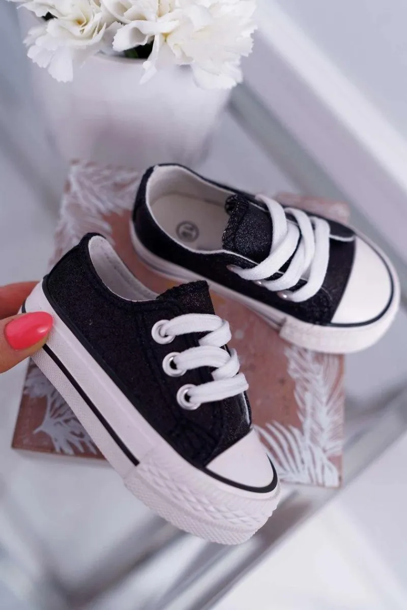 Dziewczęce>Boto Dziecięce Brokatowe Trampki Czarne Misty