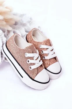 Clearance Boto Dziecięce Brokatowe Trampki Różowe Złoto Bling-Bling Złoty