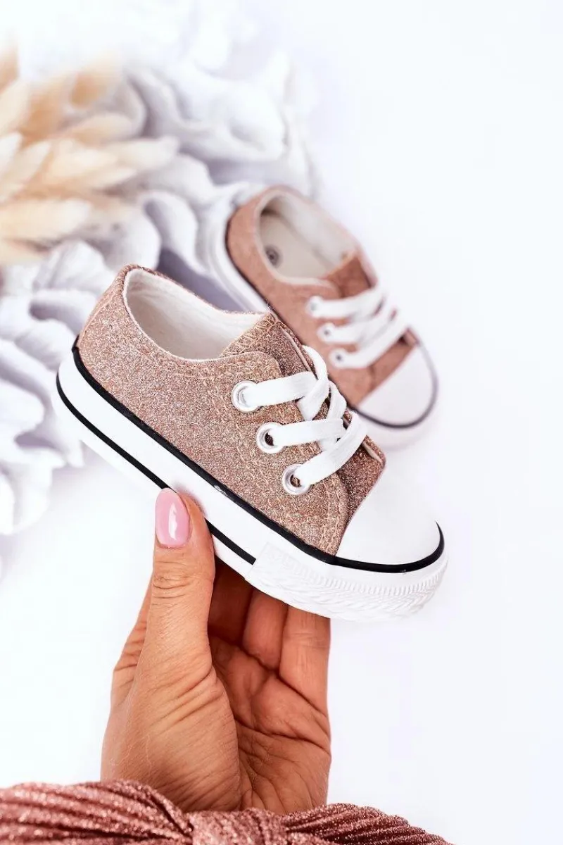 Clearance Boto Dziecięce Brokatowe Trampki Różowe Złoto Bling-Bling Złoty