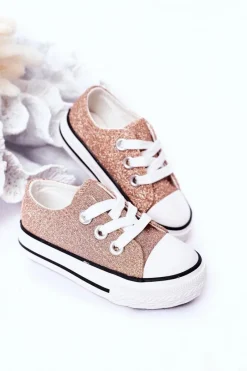 Clearance Boto Dziecięce Brokatowe Trampki Różowe Złoto Bling-Bling Złoty