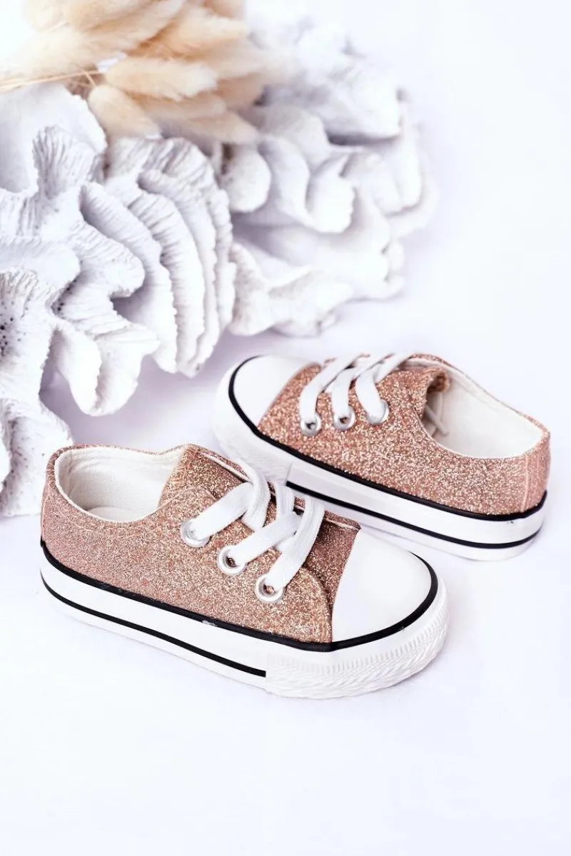 Clearance Boto Dziecięce Brokatowe Trampki Różowe Złoto Bling-Bling Złoty