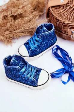 Best Boto Dziecięce Brokatowe Trampki Niebieskie Ally