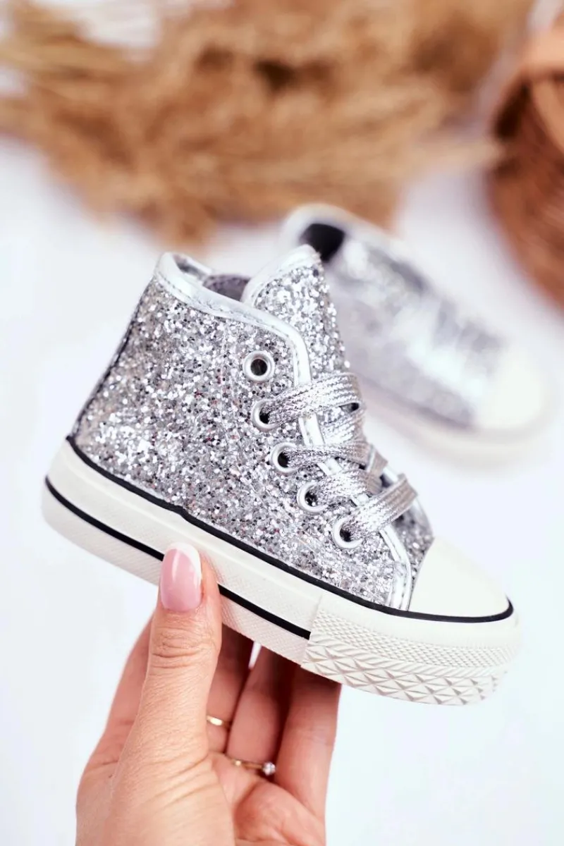 Discount Boto Dziecięce Brokatowe Trampki Srebrne Ally