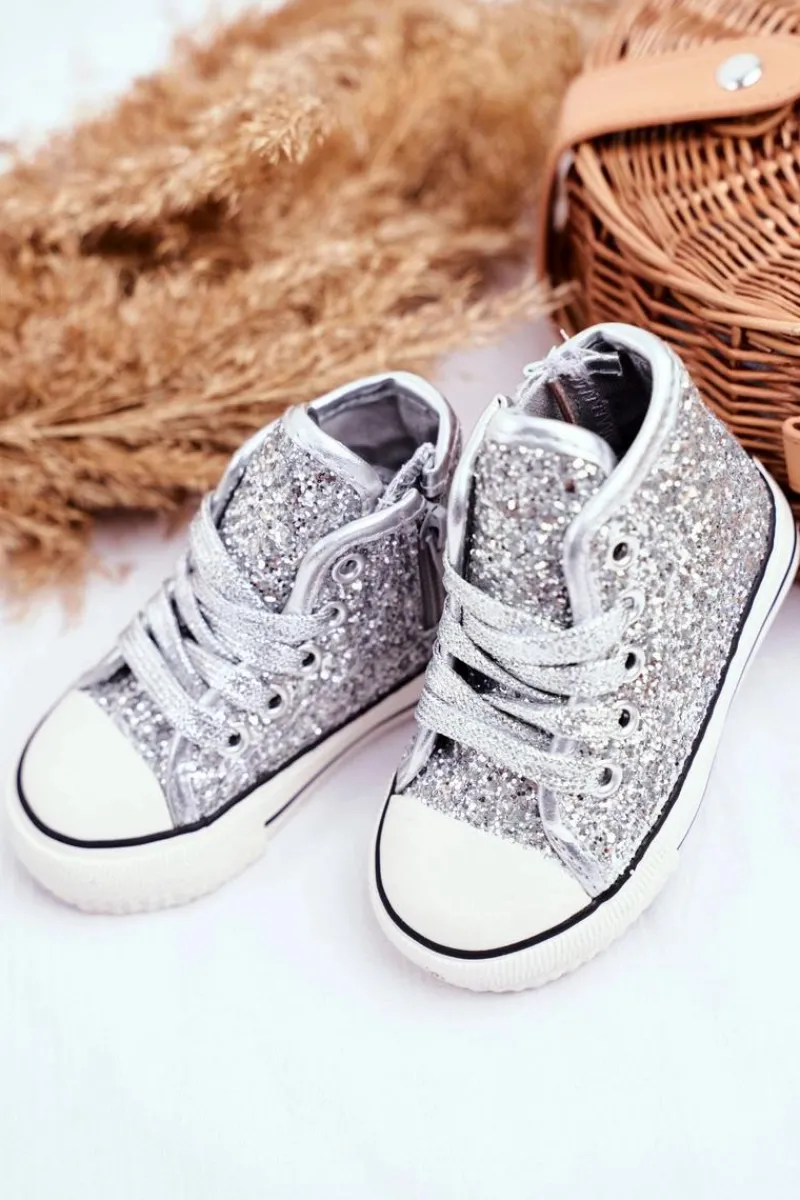 Discount Boto Dziecięce Brokatowe Trampki Srebrne Ally