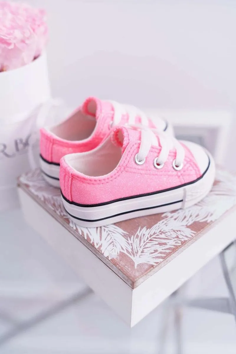 Outlet Dziecięce Brokatowe Trampki Różowe Misty Dzieci Dziewczęce