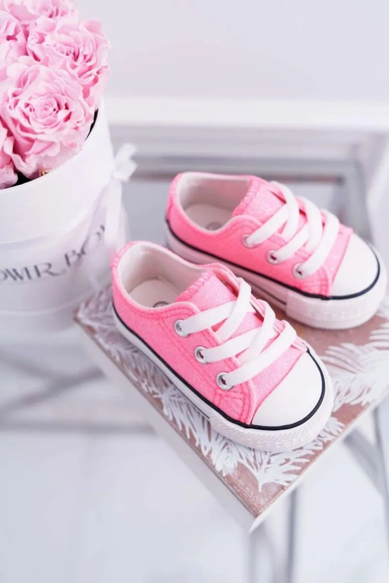 Outlet Dziecięce Brokatowe Trampki Różowe Misty Dzieci Dziewczęce