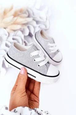 Dziewczęce|Back To School></noscript>Boto Dziecięce Brokatowe Trampki Srebrne Bling-Bling Srebrny