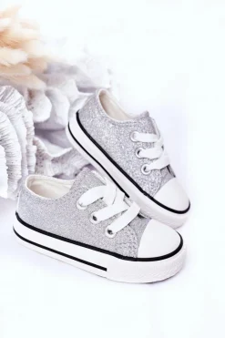 Dziewczęce|Back To School></noscript>Boto Dziecięce Brokatowe Trampki Srebrne Bling-Bling Srebrny