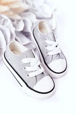 Dziewczęce|Back To School></noscript>Boto Dziecięce Brokatowe Trampki Srebrne Bling-Bling Srebrny