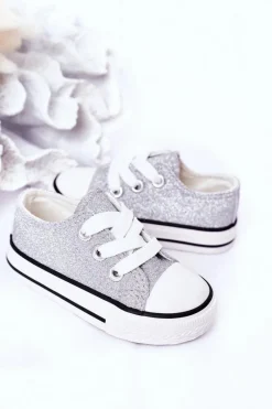 Dziewczęce|Back To School></noscript>Boto Dziecięce Brokatowe Trampki Srebrne Bling-Bling Srebrny