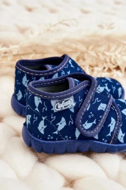 Hot Dziecięce Buty Papcie Rekiny 465P089 Granatowe Dzieci Chłopięce