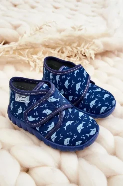 Hot Dziecięce Buty Papcie Rekiny 465P089 Granatowe Dzieci Chłopięce