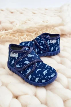 Hot Dziecięce Buty Papcie Rekiny 465P089 Granatowe Dzieci Chłopięce