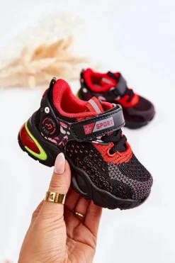 New Boto Dziecięce Buty Sportowe Na Rzep Czarno-Czerwone Lillo