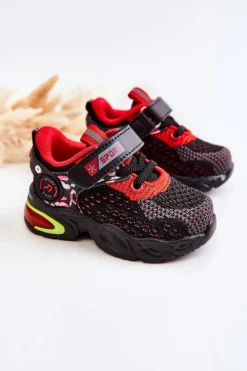 New Boto Dziecięce Buty Sportowe Na Rzep Czarno-Czerwone Lillo