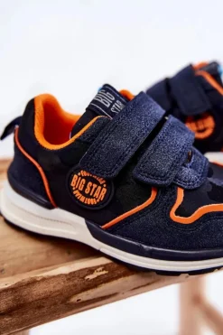 Best Big Star Shoes Dziecięce Buty Sportowe Rzepy Memory Foam System Big Star KK374183 Granatowe Niebieski