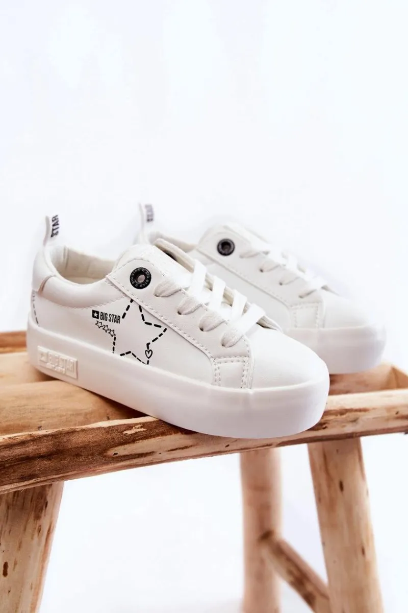 Back To School>Big Star Shoes Dziecięce Buty Sportowe Sznurowane Big Star KK374222 Białe Biały