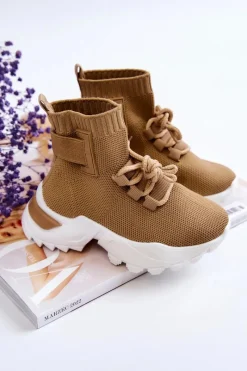 Clearance Dziecięce Buty Sportowe Wysoka Skarpeta Beżowe Nickie Dzieci Chłopięce|Dziewczęce