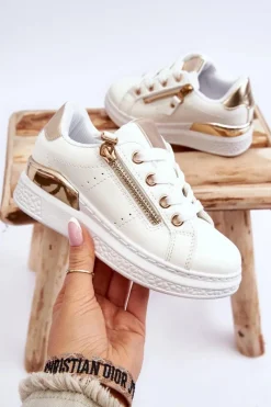 Online Boto Dziecięce Buty Sportowe Z Ozdobnym Zamkiem Biało-Złote Rocco