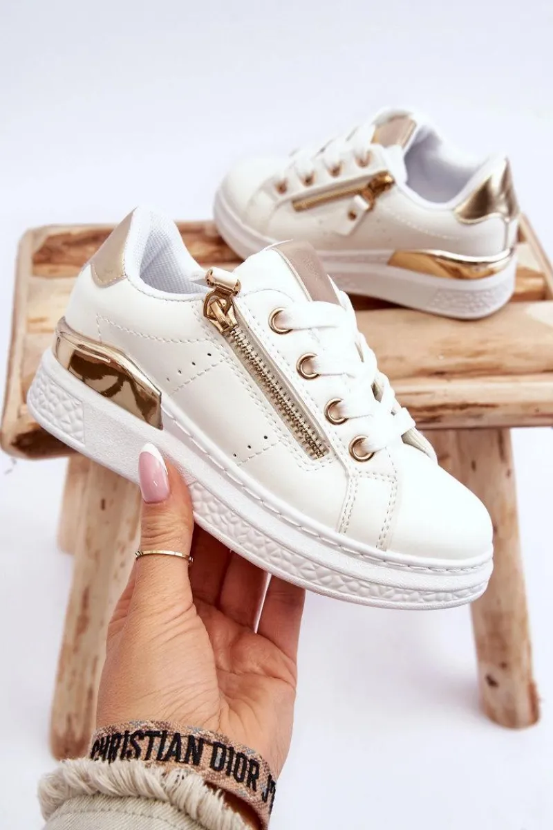 Online Boto Dziecięce Buty Sportowe Z Ozdobnym Zamkiem Biało-Złote Rocco