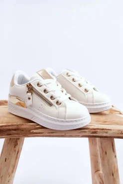 Online Boto Dziecięce Buty Sportowe Z Ozdobnym Zamkiem Biało-Złote Rocco