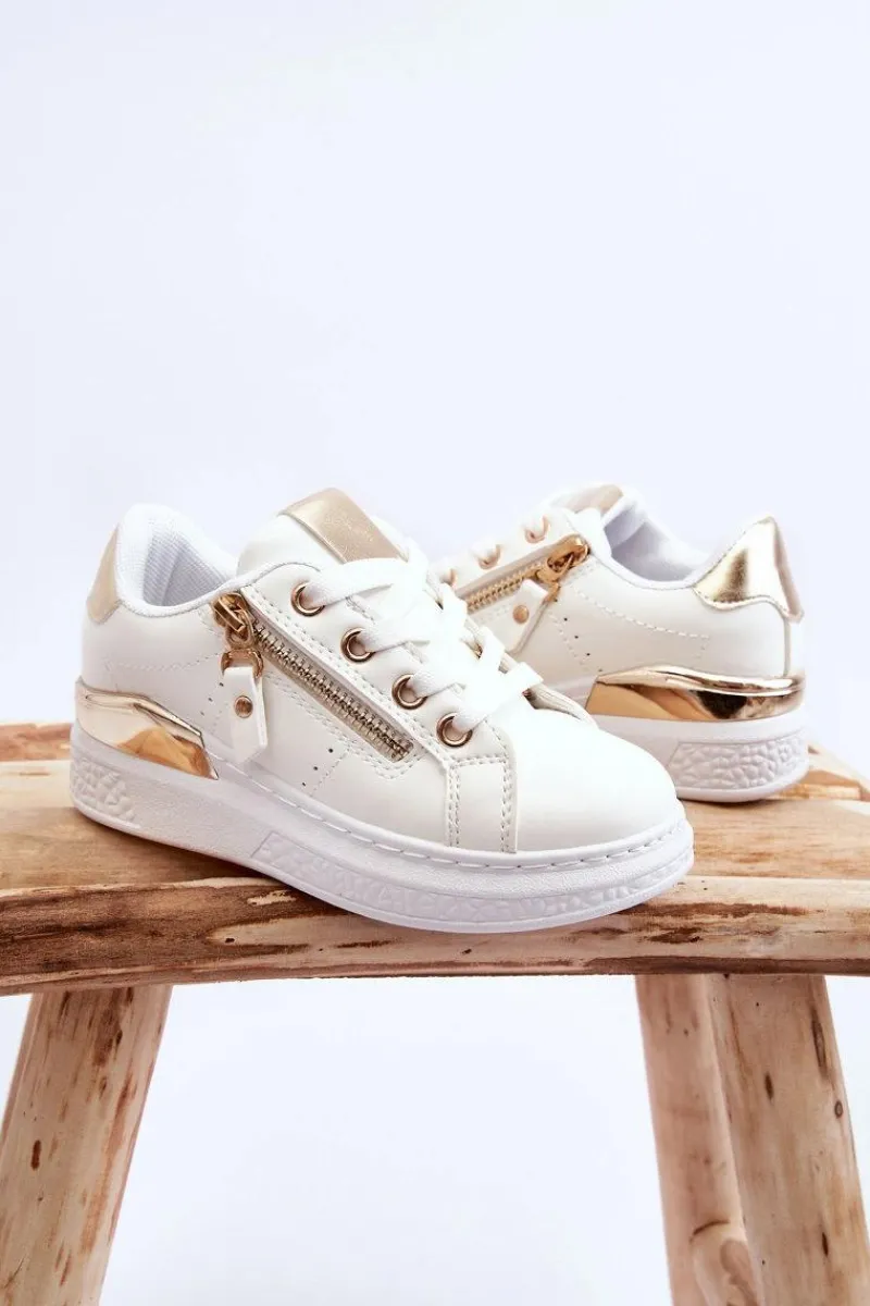 Online Boto Dziecięce Buty Sportowe Z Ozdobnym Zamkiem Biało-Złote Rocco