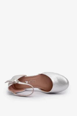 New Dziecięce Błyszczące Sandałki Na Niskim Obcasie Srebrne Nelly Dzieci Dziewczęce