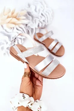 Boto Dziecięce Błyszczące Sandały Srebrne Natalie