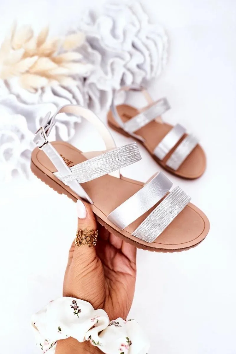 Boto Dziecięce Błyszczące Sandały Srebrne Natalie