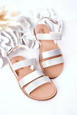 Boto Dziecięce Błyszczące Sandały Srebrne Natalie