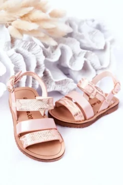 Hot Dziecięce Błyszczące Sandały Wężowy Wzór Różowe Natalie Dzieci Dziewczęce