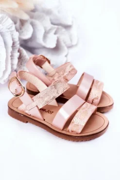 Hot Dziecięce Błyszczące Sandały Wężowy Wzór Różowe Natalie Dzieci Dziewczęce