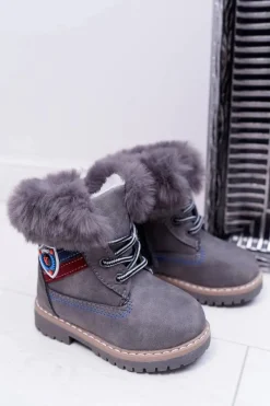 Best Boto Dziecięce Chłopięce Botki Ocieplane Futerkiem Trapery Szare Cobi