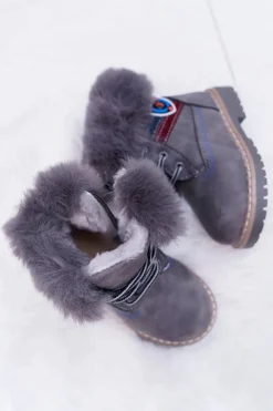 Best Boto Dziecięce Chłopięce Botki Ocieplane Futerkiem Trapery Szare Cobi