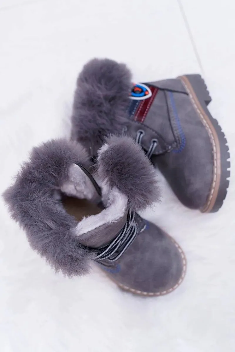 Best Boto Dziecięce Chłopięce Botki Ocieplane Futerkiem Trapery Szare Cobi