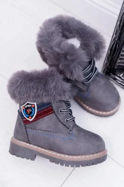 Best Boto Dziecięce Chłopięce Botki Ocieplane Futerkiem Trapery Szare Cobi