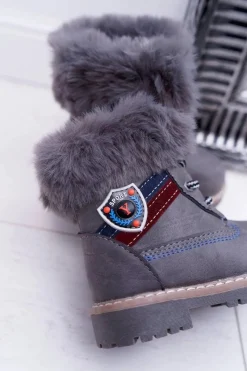 Best Boto Dziecięce Chłopięce Botki Ocieplane Futerkiem Trapery Szare Cobi