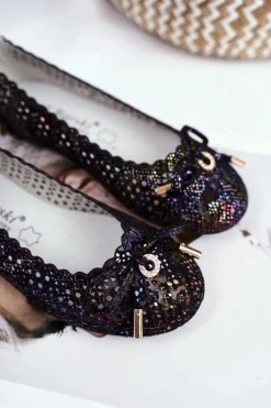 Balerinki Dziecięce>Damskie buty S.Barski Dziecięce Czarne Ażurowe Balerinki na Rzep Barski Remtro