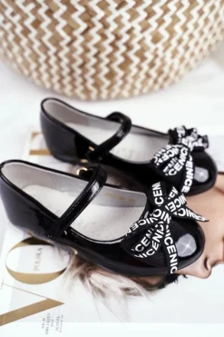 Hot Damskie buty S.Barski Dziecięce Czarne Balerinki na Rzep Barski Mindi