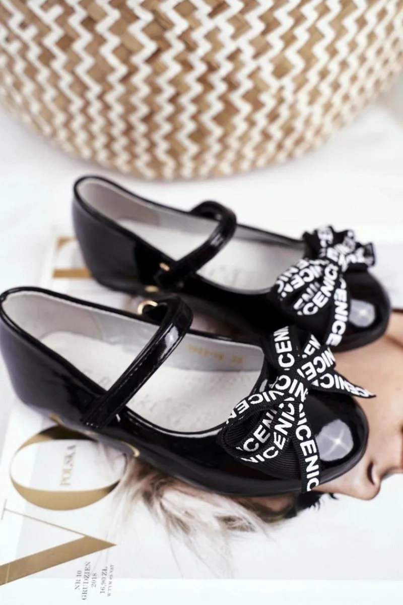 Hot Damskie buty S.Barski Dziecięce Czarne Balerinki na Rzep Barski Mindi