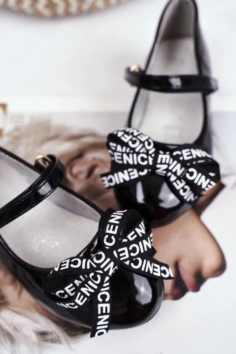 Hot Damskie buty S.Barski Dziecięce Czarne Balerinki na Rzep Barski Mindi