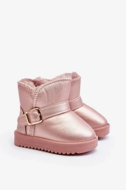 Chłopięce|Dziewczęce>Boto Dziecięce Eko Skórzane Śniegowce Z Paskiem Różowe Orinor
