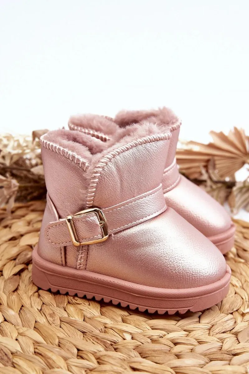 Chłopięce|Dziewczęce>Boto Dziecięce Eko Skórzane Śniegowce Z Paskiem Różowe Orinor