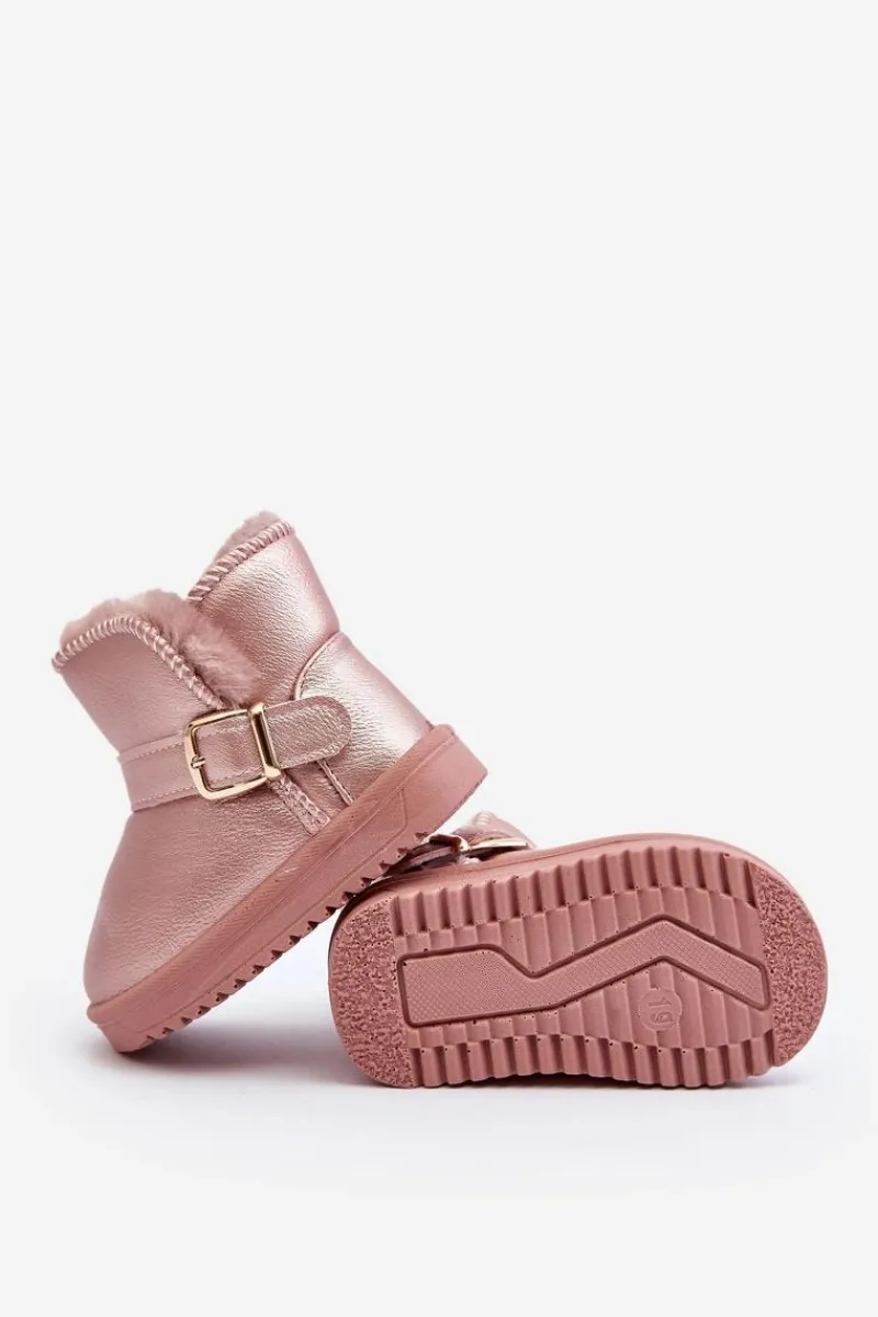 Chłopięce|Dziewczęce>Boto Dziecięce Eko Skórzane Śniegowce Z Paskiem Różowe Orinor