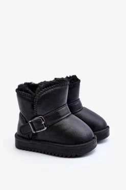 Hot Boto Dziecięce Eko Skórzane Śniegowce Z Paskiem Czarne Orinor Czarny