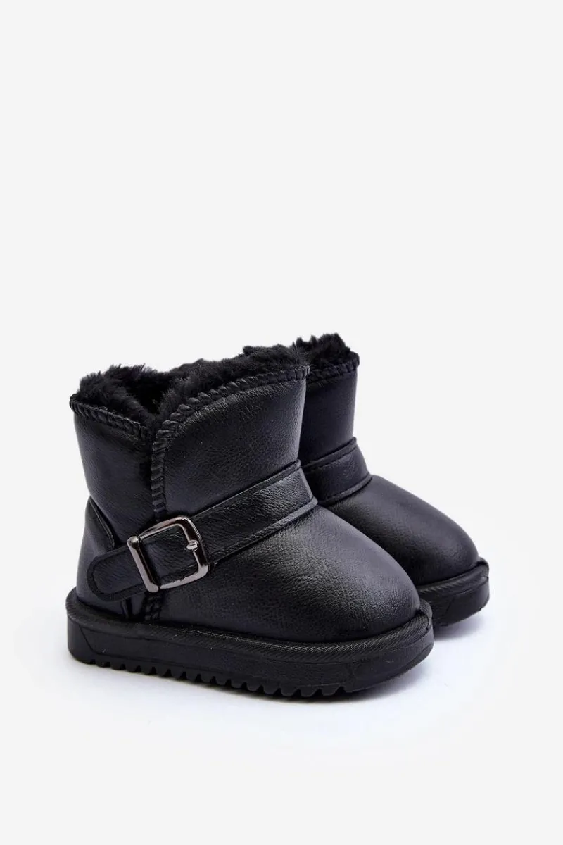 Hot Boto Dziecięce Eko Skórzane Śniegowce Z Paskiem Czarne Orinor Czarny
