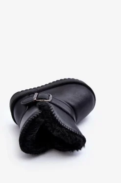 Hot Boto Dziecięce Eko Skórzane Śniegowce Z Paskiem Czarne Orinor Czarny